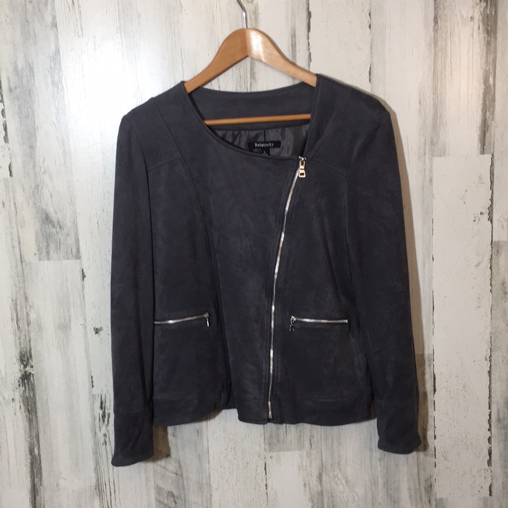 E2- small blazer top gray jacket size S RELATIVITY